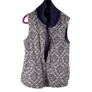 Tea Collection Purple & White Sleeveless Patterned‎ Vest With Ribbed Collar Sz 7